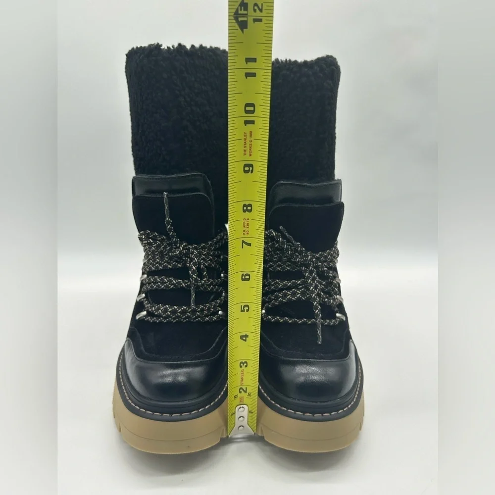 Michael Kors Shiloh Black Leather Faux Shearling Lug Sole Boots US 8.5 NWB